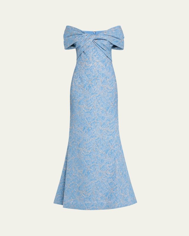 Off-Shoulder Metallic Jacquard Gown